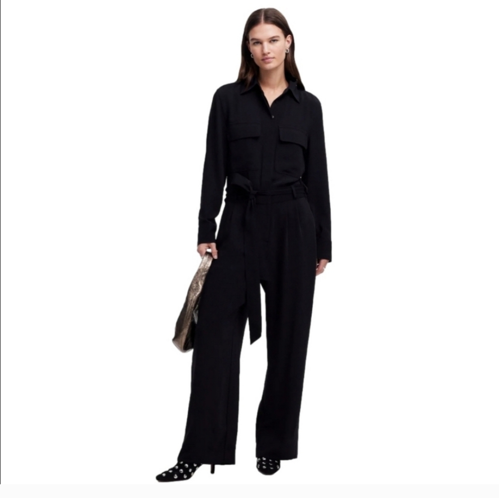 Madewell Tie-Waist Straight-Leg Jumpsuit $198 black size 4